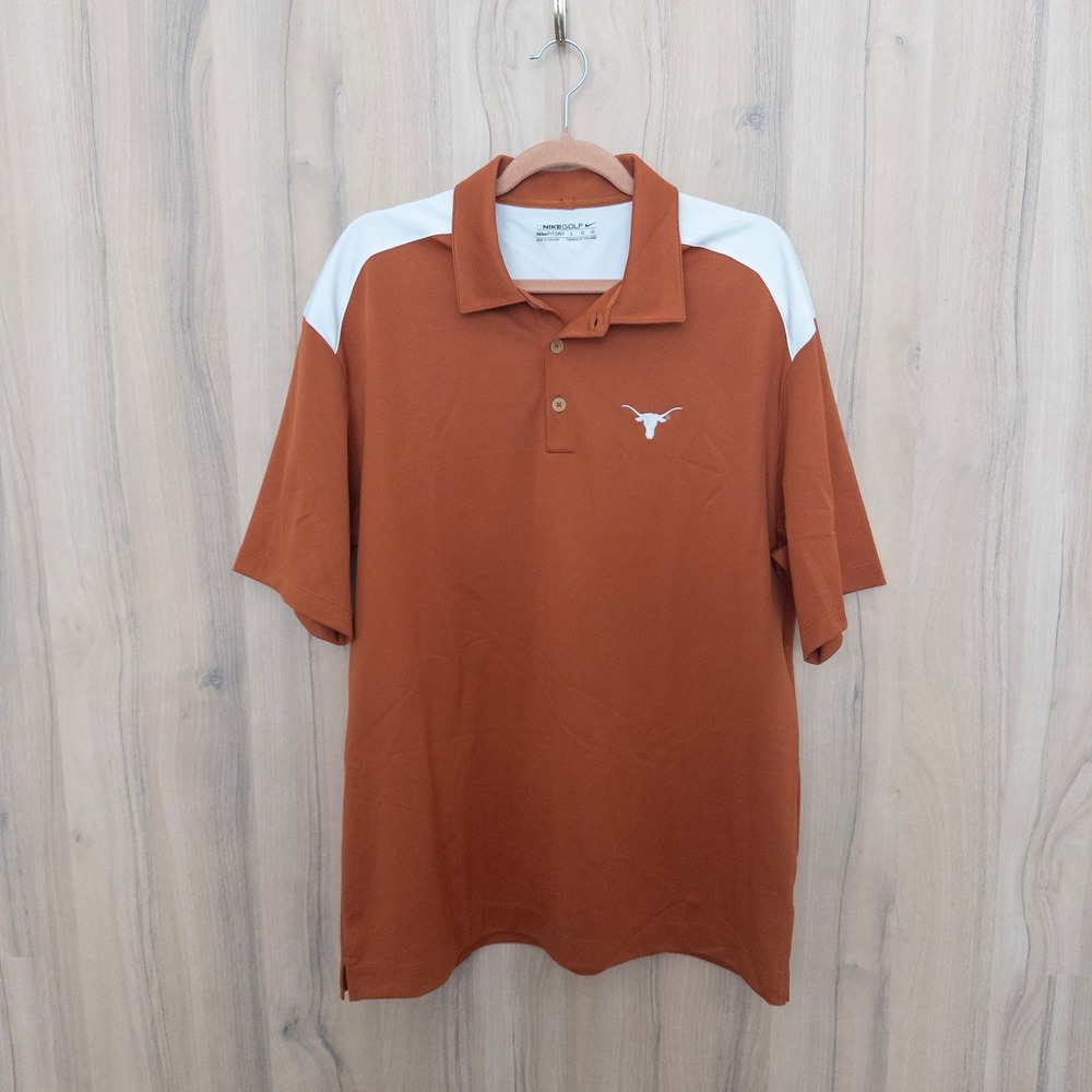 Nike Mens Polo Short Sleeve Shirt Large Orange Texas Longhorns Golf Athleisure